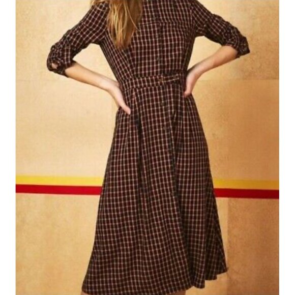 NWT Court & Rowe Kingsley Women Plaid Button Down Long Sleeve Pleated Maxi Dress - Picture 1 of 10